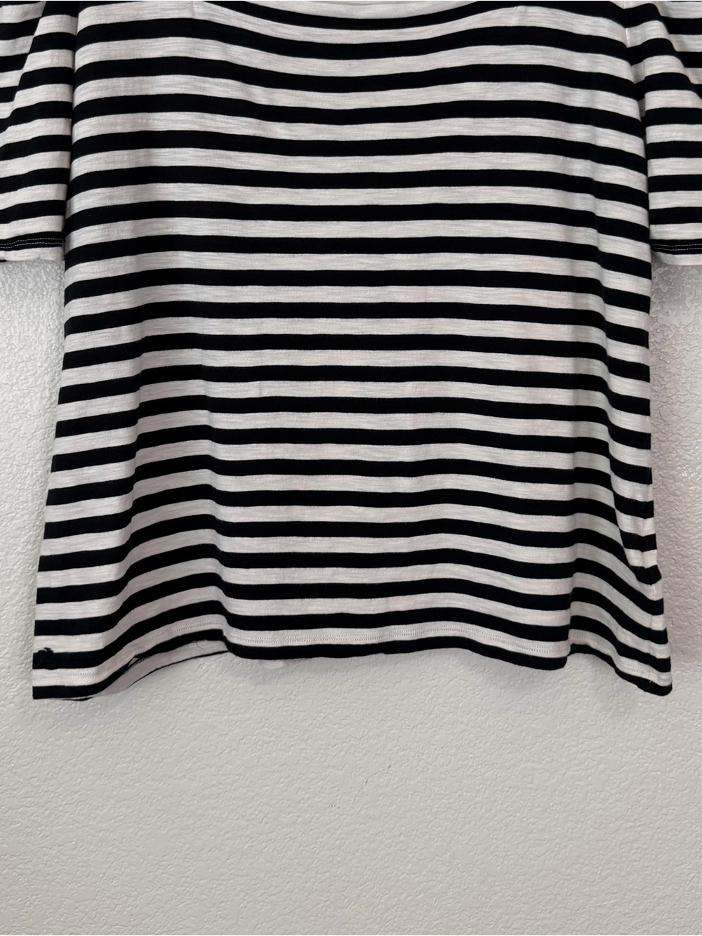 Lauren Ralph Lauren Cream Black Striped Cotton Jersey Puff-Sleeves Tee, Size 1X - Picture 4 of 13